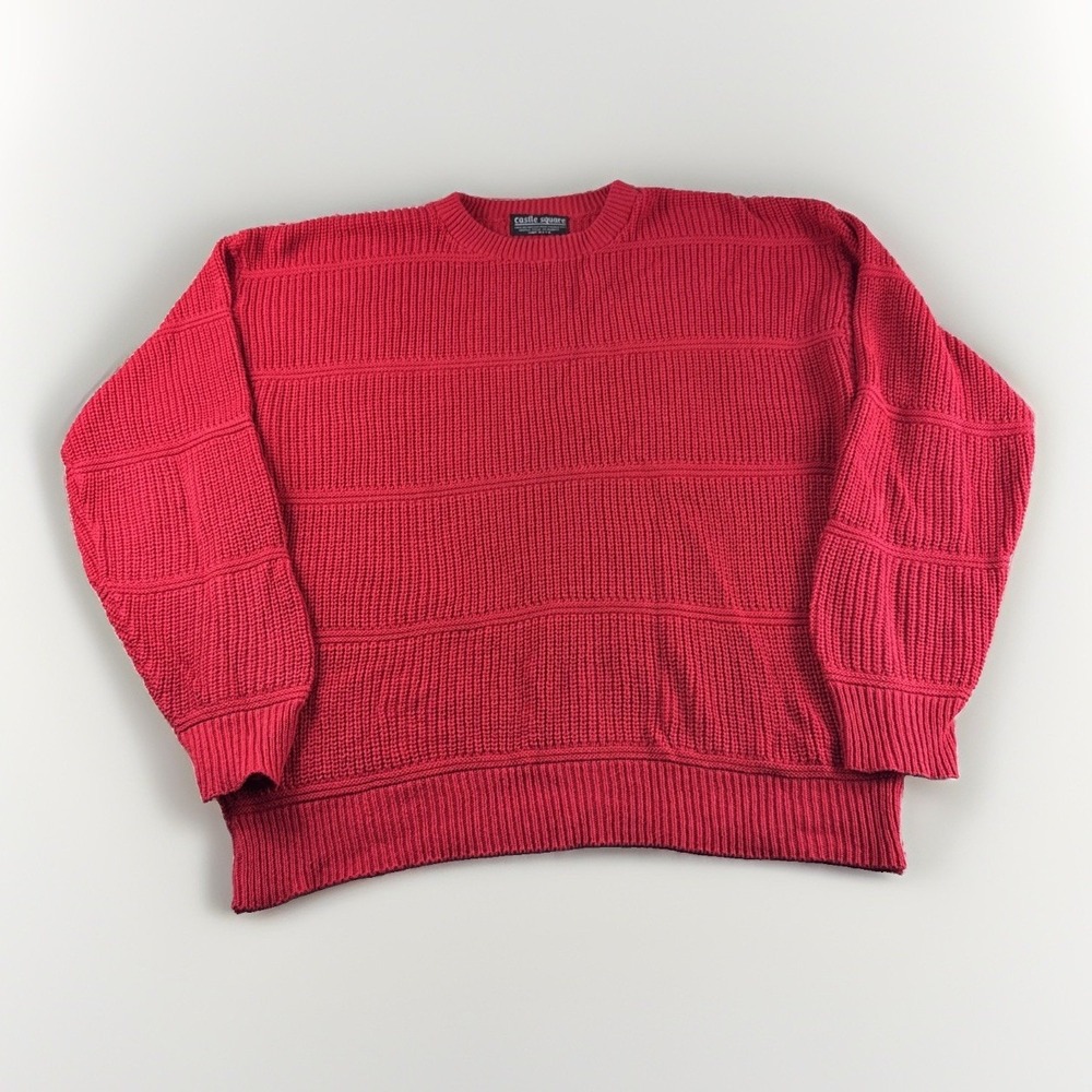 Castle Square Sweater Mens XL Red Striped Sweatshirt Preppy Made in USA Crewneck